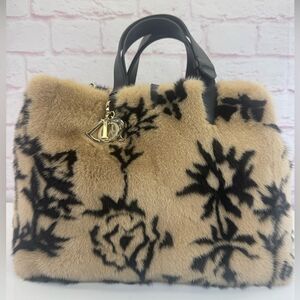 Christian Dior Rabbit Fur Floral Pattern Limited Edition Charms Top Handle Bag